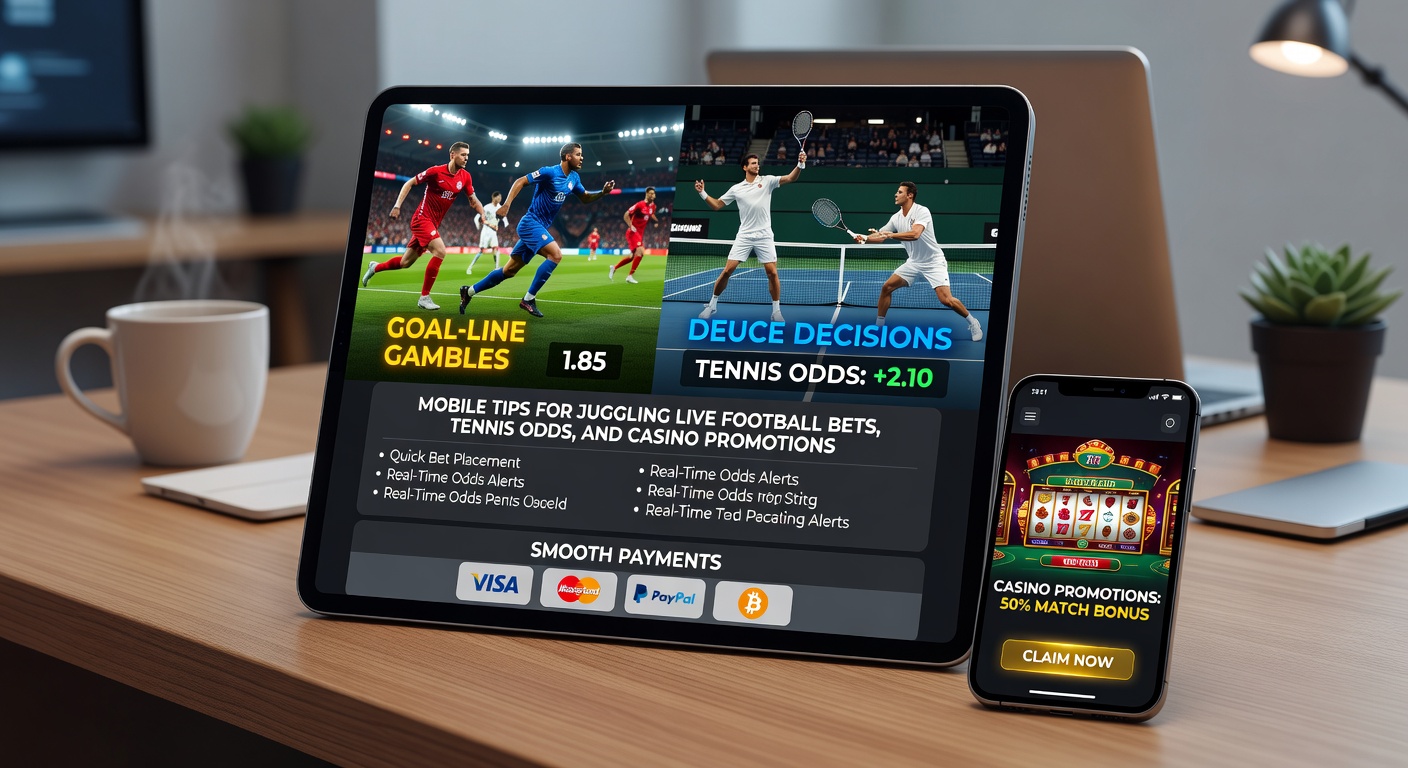 Mobiele app met live voetbalwedstrijd en tennisodds op één scherm, inclusief betalingsopties