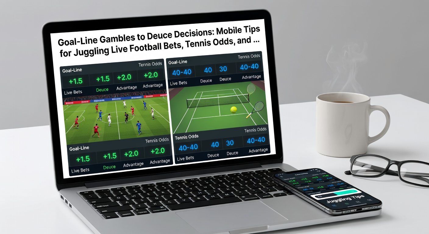 Smartphone-scherm met gelijktijdige live bets op voetbal, tennis en een casino slot bonus
