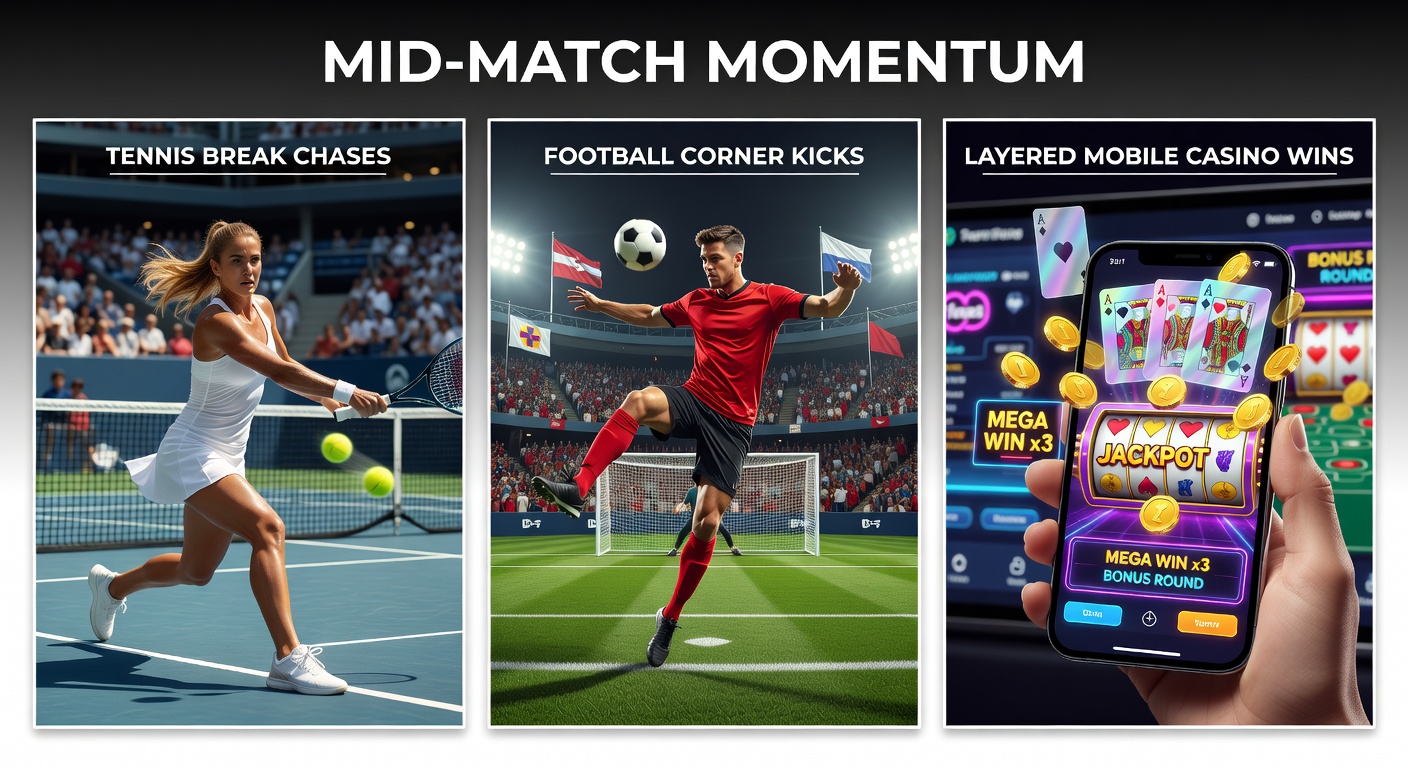 Tennisser serveert intens tijdens een cruciale break chase in een live wedstrijd, met focus op momentum shift