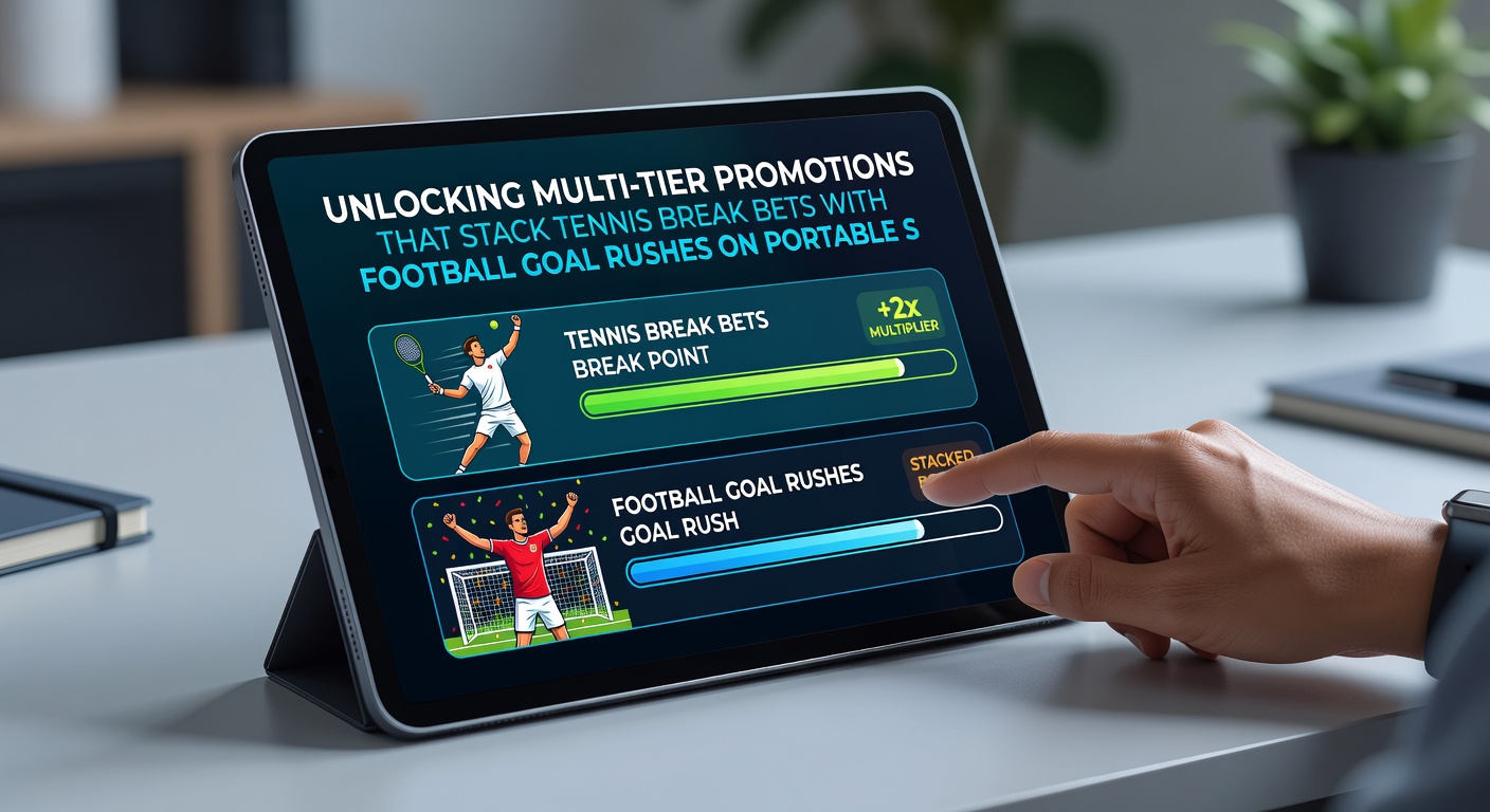 Schermafbeelding van een mobiele app met gestapelde promoties voor tennis en voetbal
