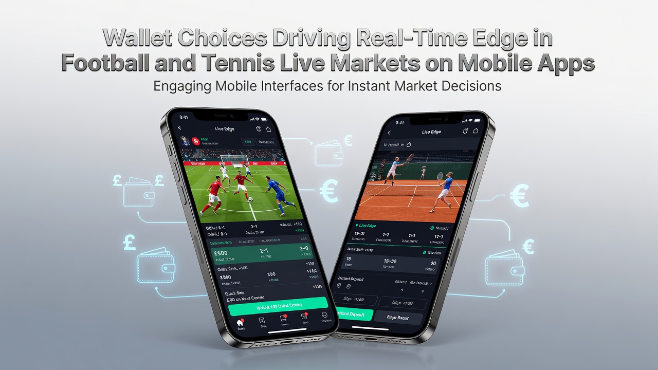 Mobiele app interface met wallet opties voor live weddenschappen in voetbal en tennis