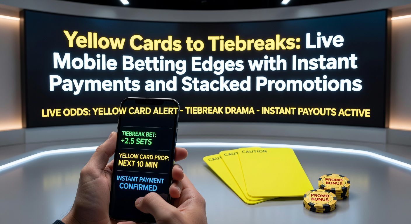Live mobiel wedden op een voetbalwedstrijd met focus op gele kaarten en spannende tiebreak-momenten in tennis, inclusief app-interfaces voor snelle inzetten en promoties